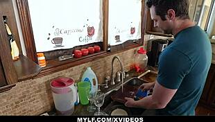 Stepmom rewarding helpful stepson with a hard fuck