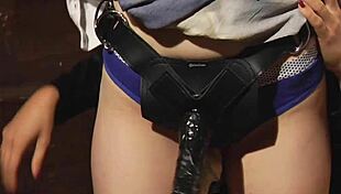 LESBIAN SLAVE WITH MASSIVE BLACK STRAPON DOGGYSTYLE PENETRATING HER MADAME IN BDSM SCENE