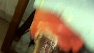 stocking-clad slave deepthroats sextoy until it gets nasty