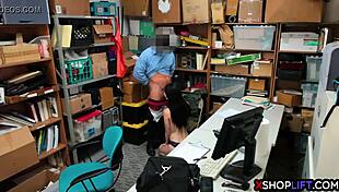 Shoplifting Teen's Hairy Pussy Caught and Fucked by Mall Cop in Backroom