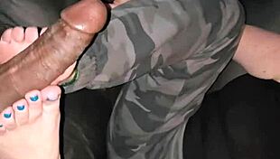 Busty wife Alegra sucks BBC with mouth, feet while husband at work!