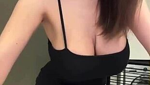 I watch my slender stepmother show her milky tits and lick her nipples