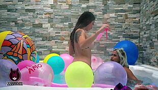 playing my friend in jacuzzi with her pussy and toys