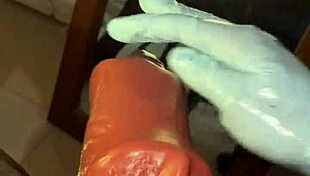 stocking-clad slave deepthroats sextoy until it gets nasty