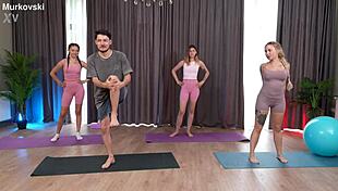 fitness trainer fucks two athletic clients in doggystyle and cowgirl