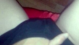 Skinny girl caresses pussy in shorts to orgasm