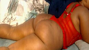 Young ebony teases in bathroom