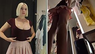 young blonde mycandyalice tries on see-through clothes and shows her big tits in public