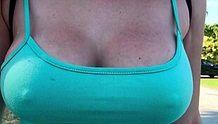 Italian milf with big tits and hard nipples walks in florida public