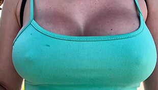 Italian milf with big tits and hard nipples walks in florida public