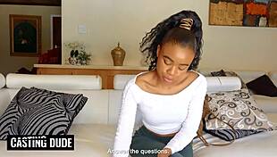 naughty african babe sits on a big white cock during amateur modeling casting