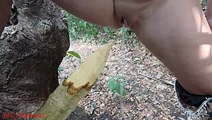 i'm a perverted slut squirting piss from a wooden stake in the forest