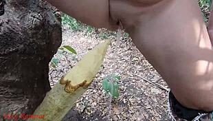 i'm a perverted slut squirting piss from a wooden stake in the forest