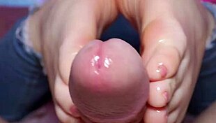 Petite white girl gives reverse footjob, cum on feet POV