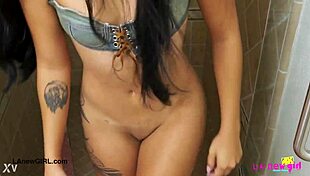 amazing brunette with sexy body takes shower