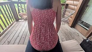 Hey, redhead slut grinds on cock outdoors!