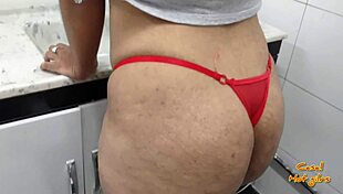 Brazilian Housewife Washes Dishes While Taking Cock