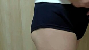 schoolgirl in bloomers, gym clothes, see-through underwear, and school swimsuit for anal play