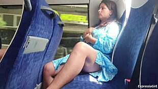 my stepmom flashes her big natural tits and pussy on the crowded bus