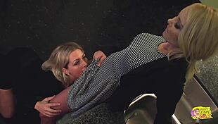 after chatting these two blonde lesbians get busy in the kitchen