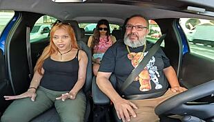 Carioca kah fox strips naked in the car during ride showing her giant ass and juicy pussy