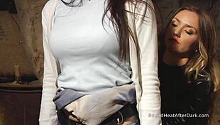 Bent Over Tied Up Submissive Lesbian Slave Orgasms from Strapon