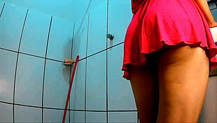 Wearing a short skirt, she innocently enters the bathroom knowing she's about to get fucked hard 😏