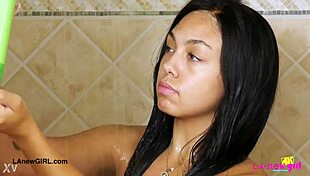 amazing brunette with sexy body takes shower