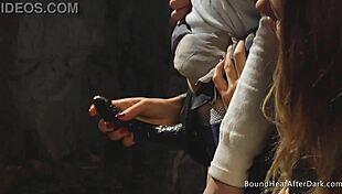 Bent Over Tied Up Submissive Lesbian Slave Orgasms from Strapon