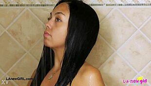 amazing brunette with sexy body takes shower