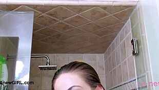 Lovely teen brunette took a shower