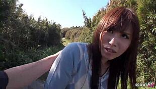 Petite asian step-daughter seduces step-dad for outdoor creampie sex