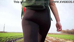 milf in black tights walks and teases her nice butt in spandex leggings