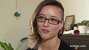 Ersties german brunette babe masturbates with dildo. Close up view.