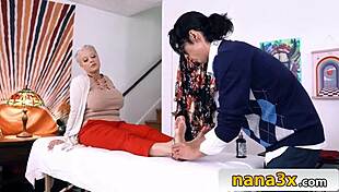 giant fake tits gilf fucks her asian stepgrandson passionately.