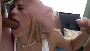 Pussy and anal stretched by three huge cocks squirting all over her body