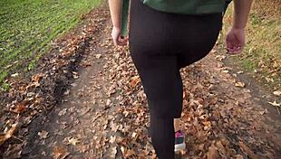 milf in black tights walks and teases her nice butt in spandex leggings