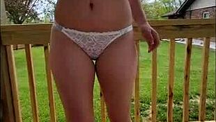 slut wife and horny husband fuck hard and get creampied in backyard, did they get caught?