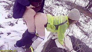 my girlfriend enjoys a deep outdoor adventure in the snow