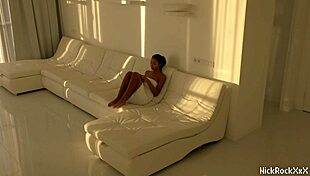 Black Asian Teen Jumping On Red Cock In White Room