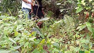 Fucking in the bush with a black fat pussy