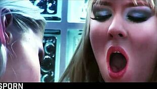 Two blonde girls passionately fuck with hot dildo in intense lesbian sex