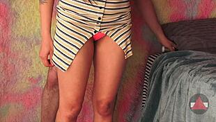 lifted up her skirt then fucked her thighs