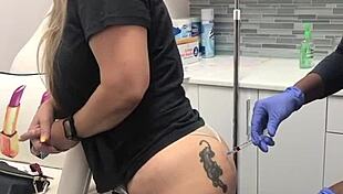 Injection In The Spa To Blonde Client With Butt Tattoo Session 2