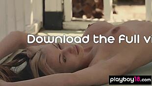 Skinny busty teen blondie miss zita strips and poses naked at her porch!