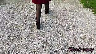 In a public park, I flash my pussy to my stepdad, and he helps me squirt in front of everyone during this risky real sex encounter.