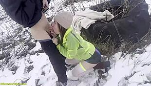 my girlfriend enjoys a deep outdoor adventure in the snow