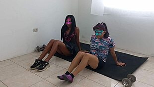 Latin Step Sisters Perform Aerobics, Showing Off Sensual Buttocks and Wet Vaginas