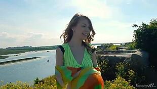 Spunky 18+ Teen Model Strips Naked Outdoors in Miniskirt Photoshoot Golden Temptation