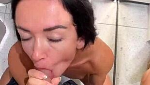 Public flashing leads to quick intense fuck in the dressing room with big ass brunette